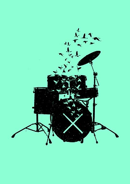Drum Kit with Birds Flying Away - Drummers