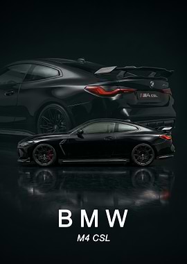 BMW M4 CSL Black Sports Car art poster