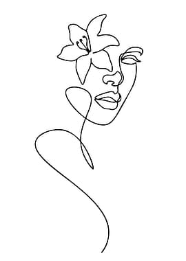 Minimalist Line Art of Woman with Flower