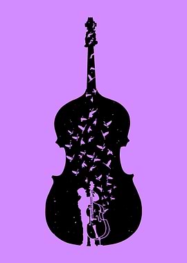 Double Bass Silhouette with Birds