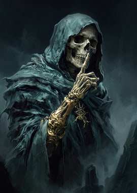 Grim Reaper with Shushing Gesture