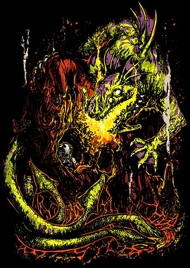 Sea Dragon breathing fire on a monster