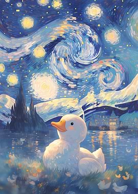Cute Duck in Starry Night