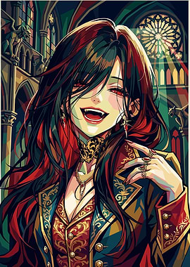 Anime Vampire in Gothic Cathedral