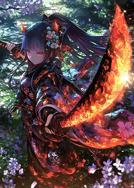 Fiery Demon Girl with Sword
