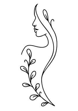 Minimalist Line Art of Woman and Flowers