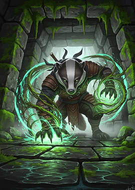 Fantasy Badger Warrior with Magic Vines