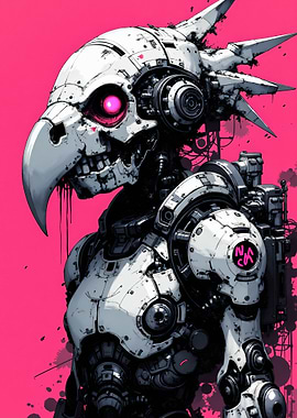 Cyberpunk Robotic Bird Warrior