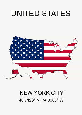 United States Map with Flag and NYC Coordinates