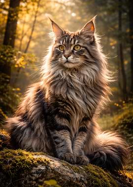 Majestic Maine Coon Cat in Forest