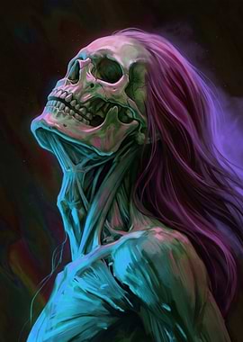 Ethereal Skull with Flowing Hair