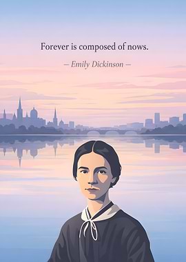 Emily Dickinson quote with cityscape
