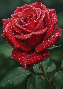 Red Rose with Water Droplets