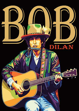 Bob Dylan Playing Guitar and Harmonica