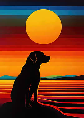 Dog silhouetted against a sunset