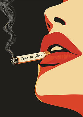 Woman smoking with text