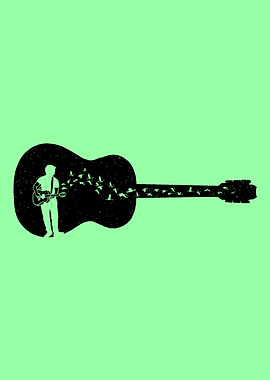 Guitarist and Birds Silhouette - Classical Guitarist