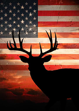 Deer Silhouette Against American Flag