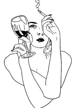 Woman with Wine and Cigarette