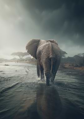 Elephant Walking Through Water