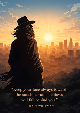 Man facing the sun over city