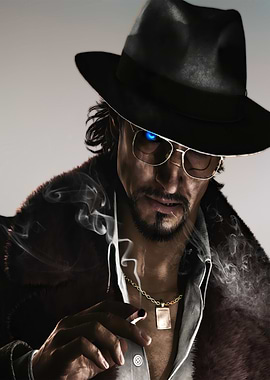 Man in Fedora and Fur Coat Smoking