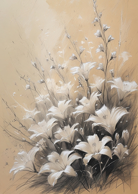 Delicate White Lilies Sketch