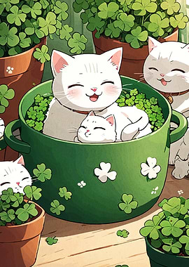 Cute Cats in Clover Pots