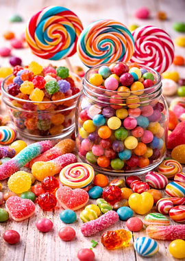 Assortment of Colorful Candies and Lollipops