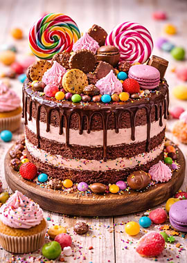 Whimsical Candy-Covered Chocolate Cake