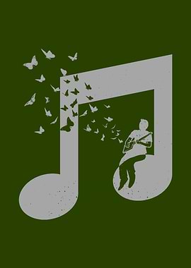Musical Note with Butterflies and Guitarist - Cigar Box Guitar Music