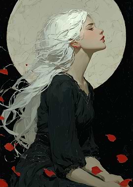 Woman with White Hair and Moon