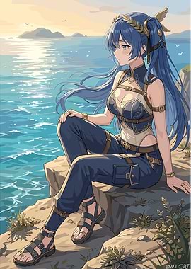 Anime girl by the sea