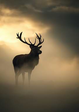 Majestic Stag in Misty Sunrise