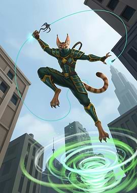 Anthropomorphic Cat Ninja in Cityscape