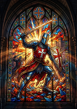 Crusader Knight in Stained Glass Window