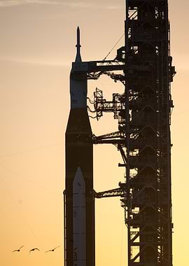 Rocket on Launch Pad at Sunset