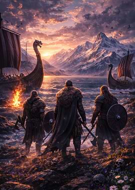 Viking Warriors at Sunset