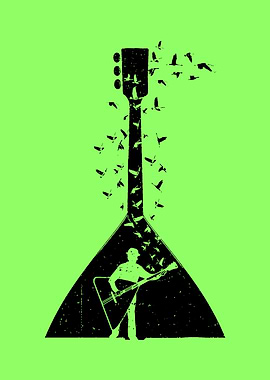 Balalaika player with birds