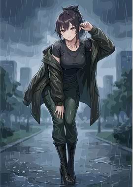 Anime girl in the rain