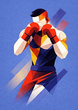 Geometric Boxer in Fighting Stance