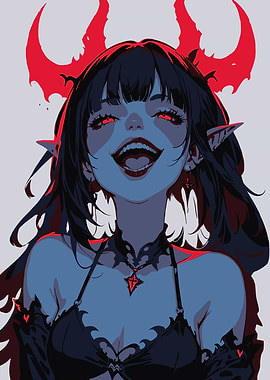 Sexy anime girl with red horns