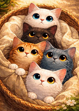 Basket of Adorable Kittens