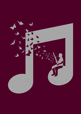 Musical Note with Butterflies and Musician - Bassoon Music