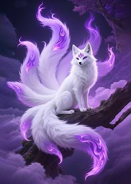 White Fox with Purple Flames