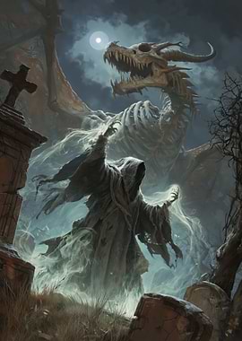 Grim Reaper and Skeleton Dragon in Graveyard