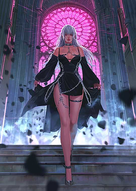 Gothic Fashion Woman in Cathedral