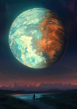 Alien Planet Landscape with Traveler