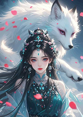 Anime Girl with White Fox