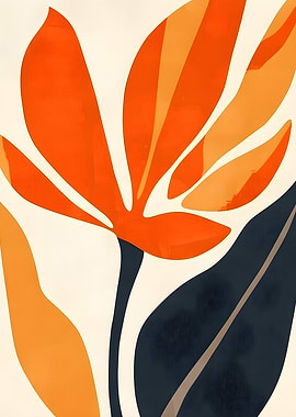 Abstract Orange and Blue Floral Art